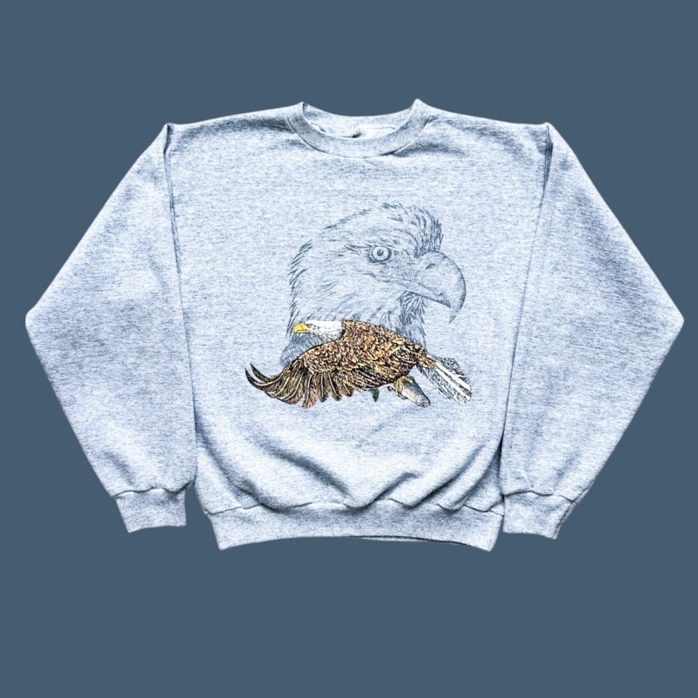 Eagle Head Carrying Fish Vtg 1990s Crewneck Sweatshirt P to P: 20.5” L: 23”